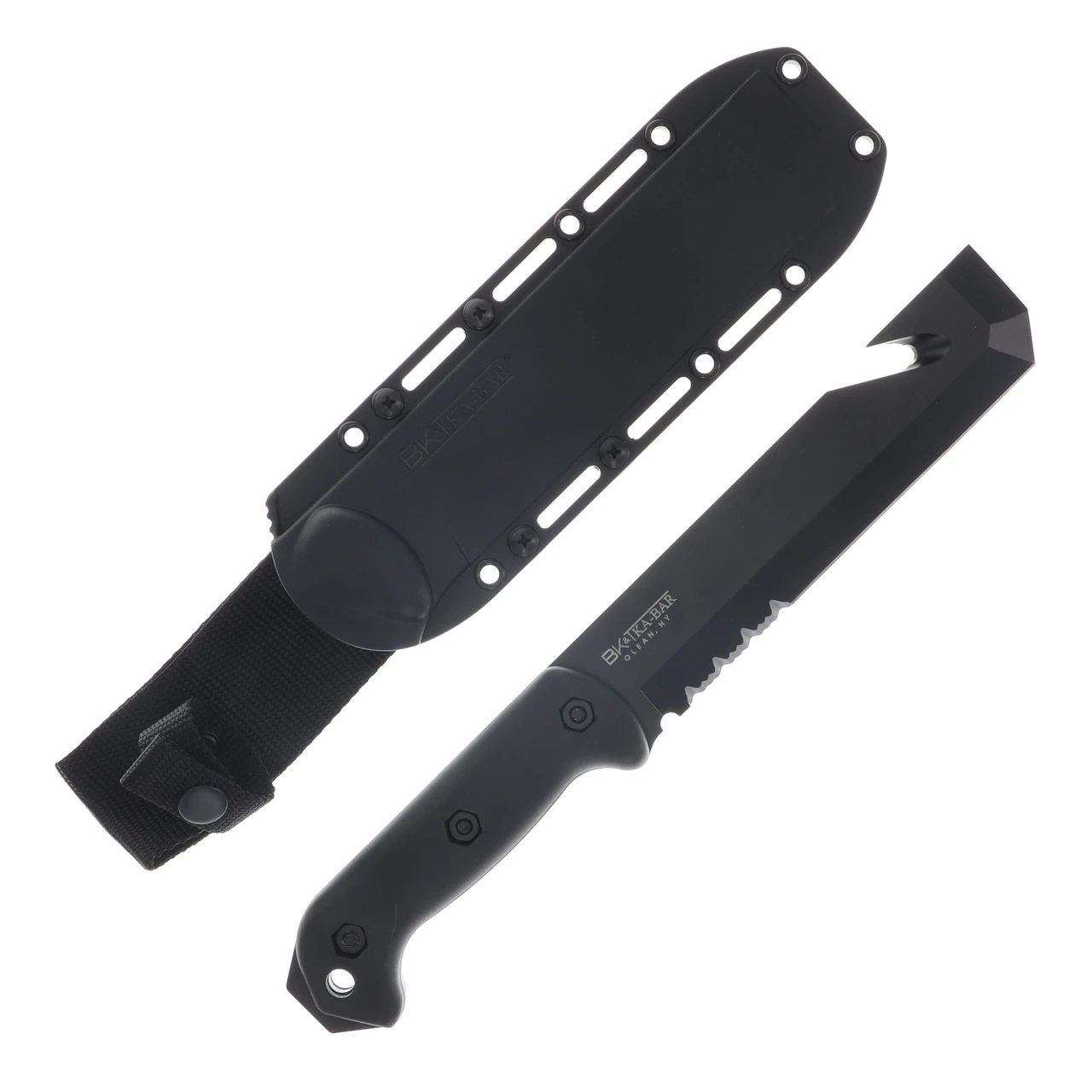 Ka-Bar Becker Tac Tool Fixed Blade Knife 7in Part Serrated Black Blade KABK3