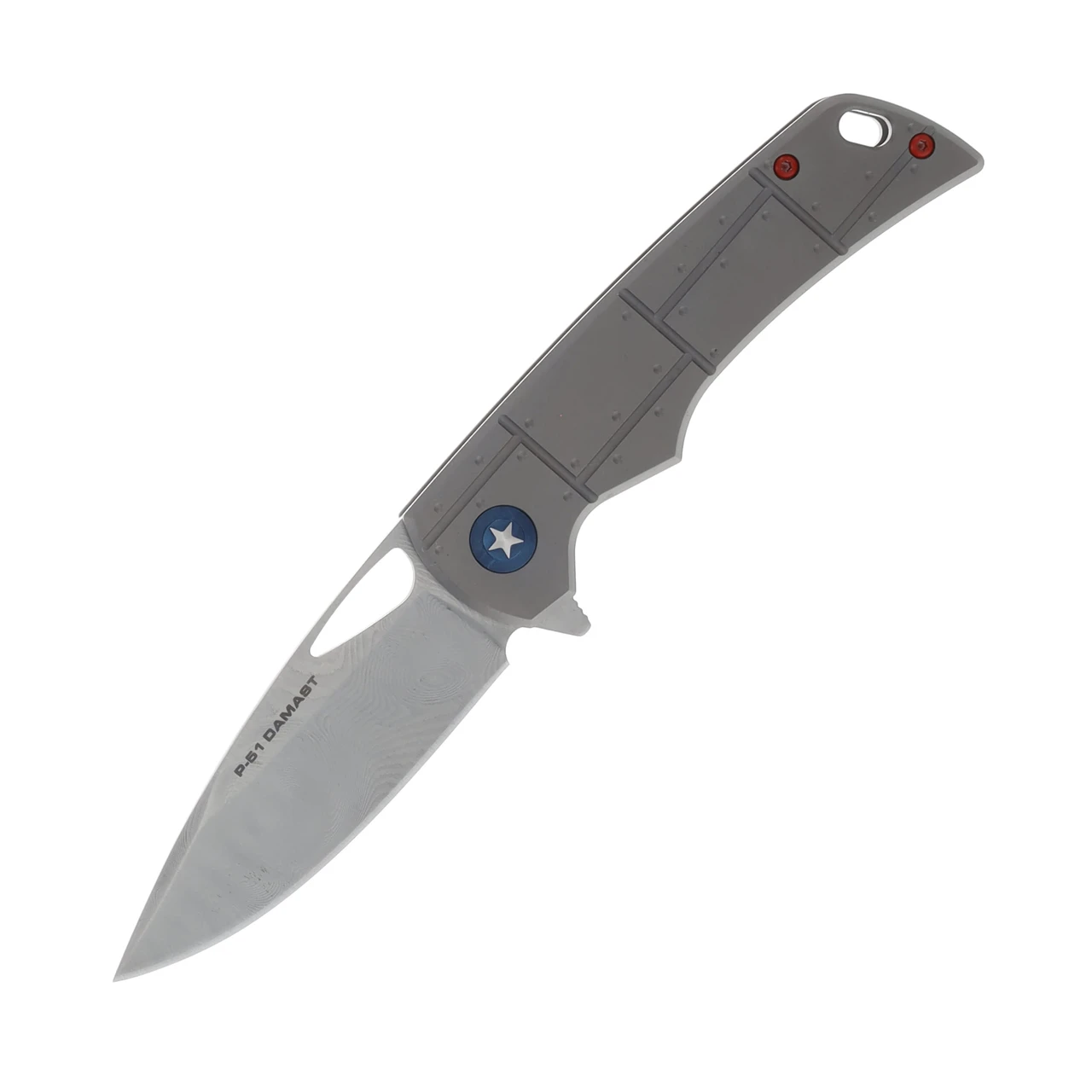 Boker Plus P51 Mustang Damast Folding Knife 3.35in Spear Point Blade BK01BO910DAM