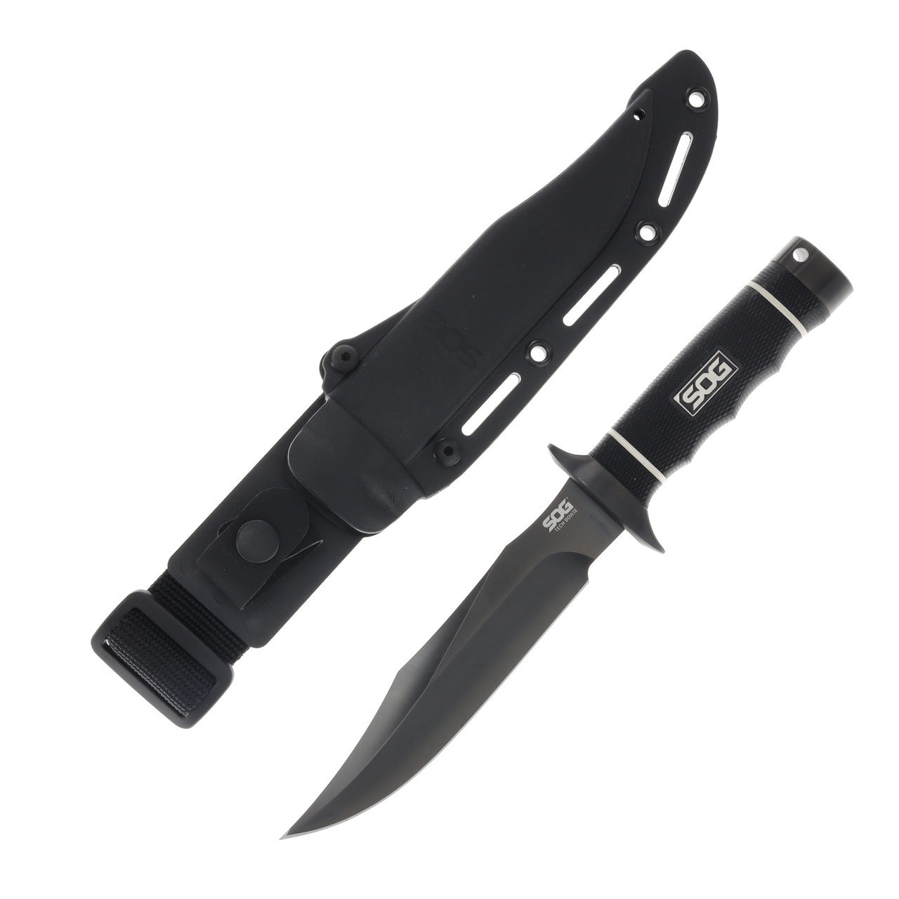 SOG Tech Bowie Fixed Blade 6.4in Black Plain Clip Point SOGS10B