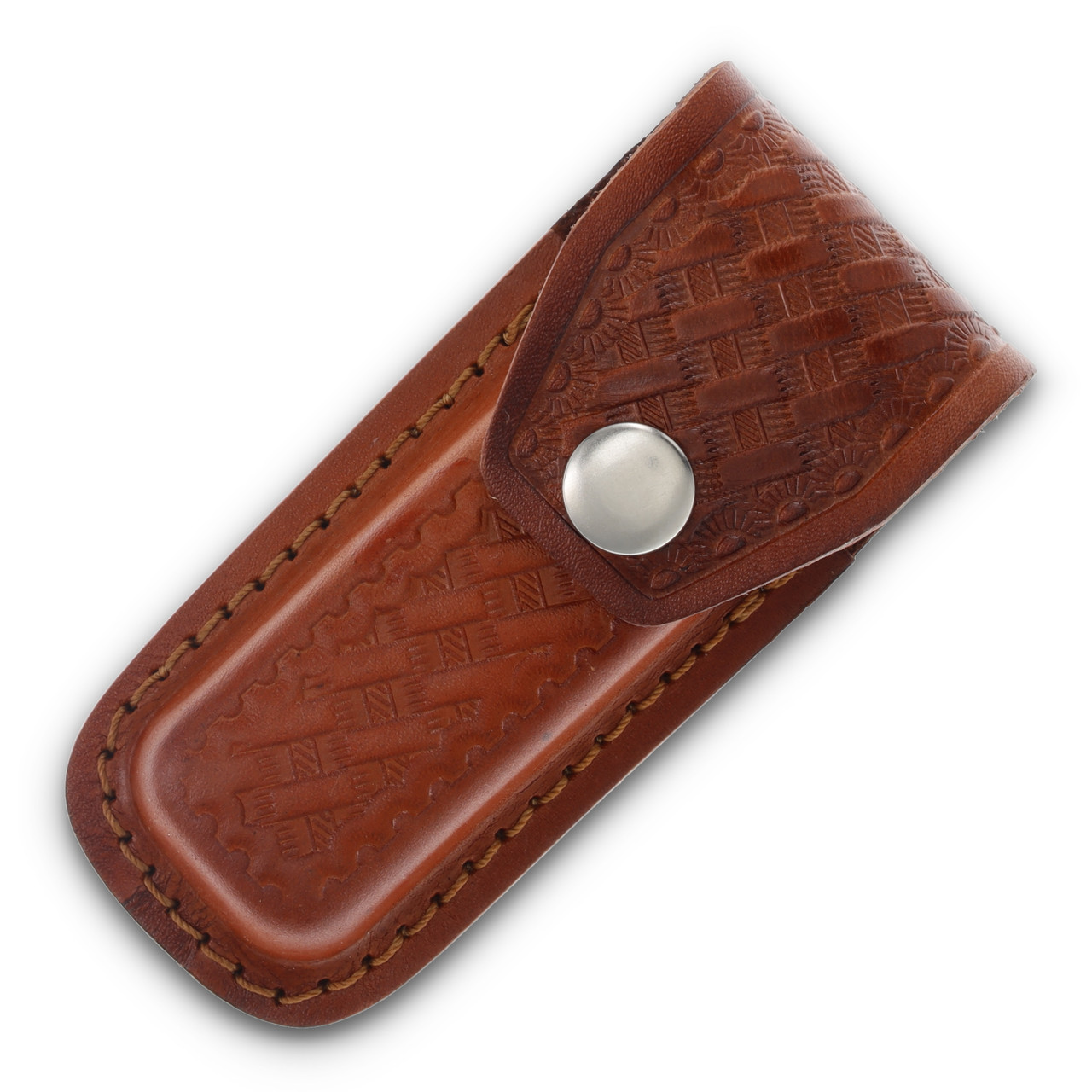 Medium Brown Embossed Basketweave Leather 4 Inch Sheath