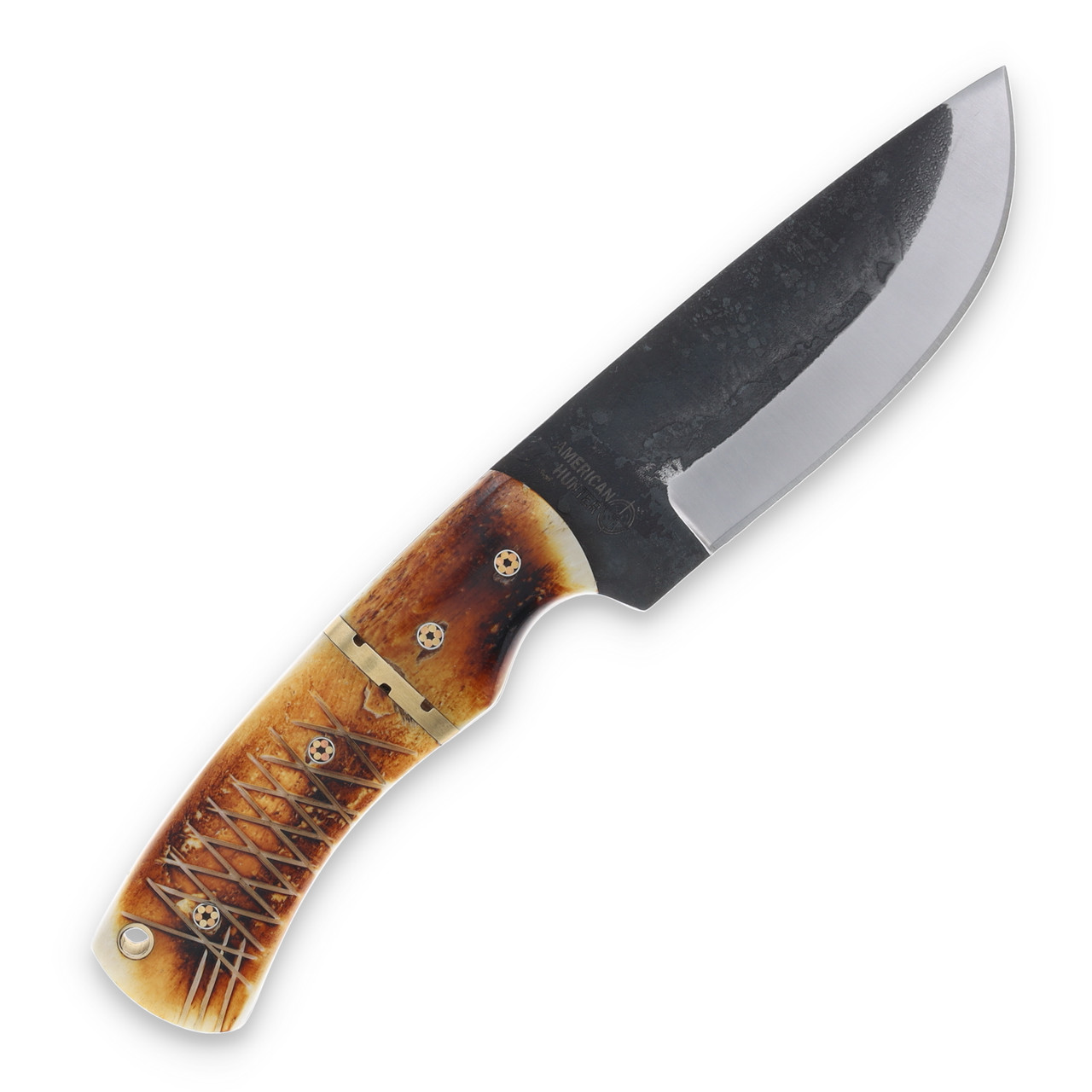 American Hunter Torched Stag Bone 4.3in Plain Dual Finish Drop Point