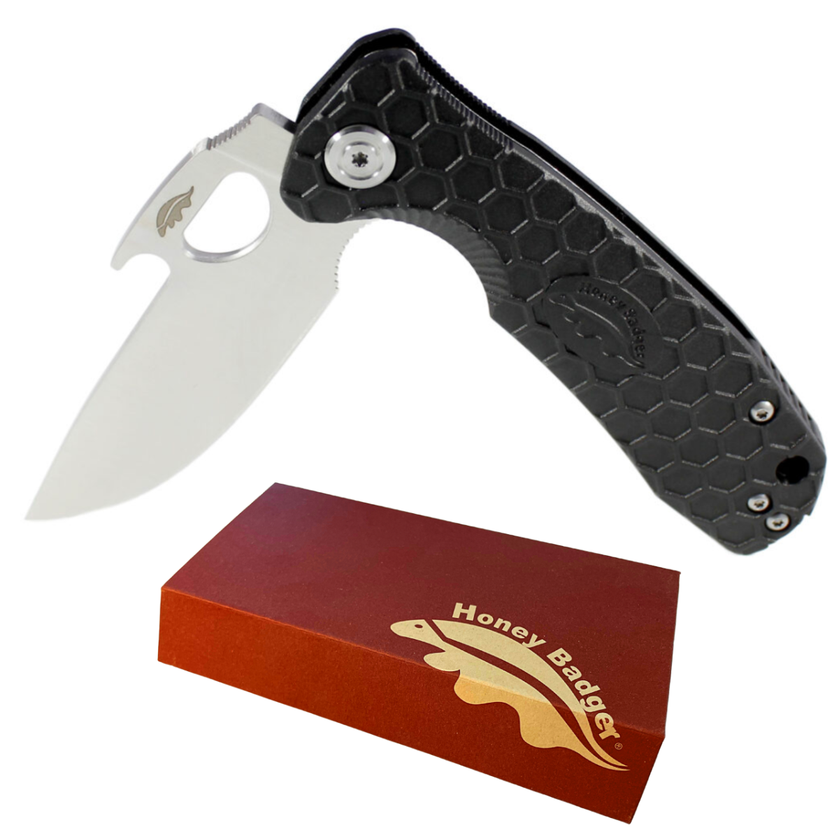 Honey Badger Knives Large Opener Folding Knife Black 3.63in Satin