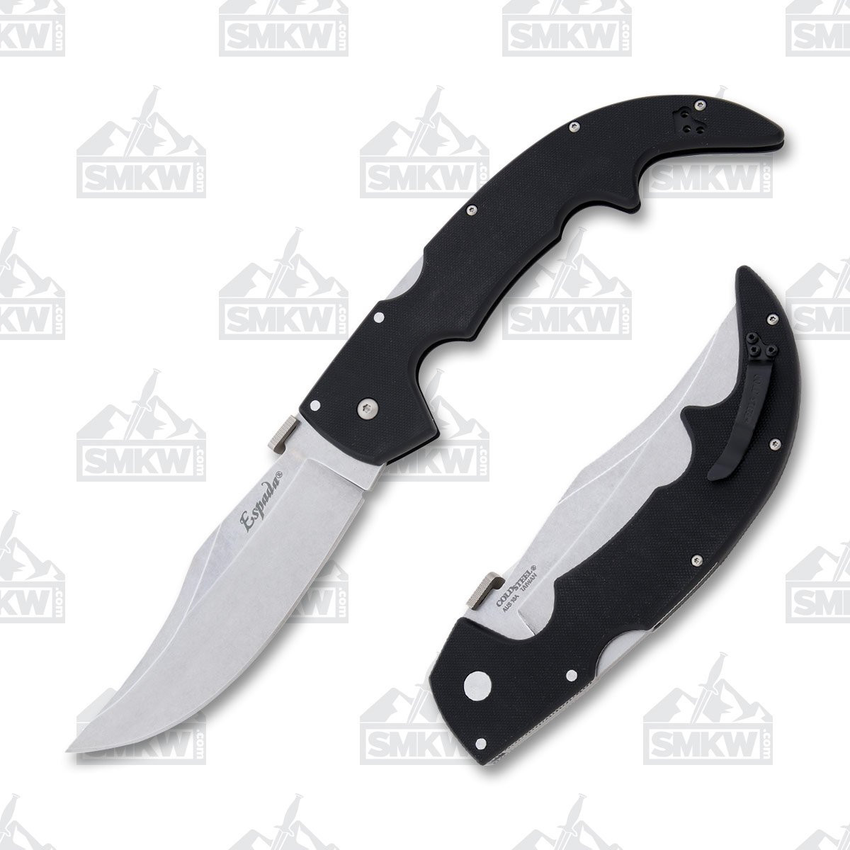 Cold Steel Espada Large Folding Knife 5.5 Inch Plain Satin Clip Point Open and Closed