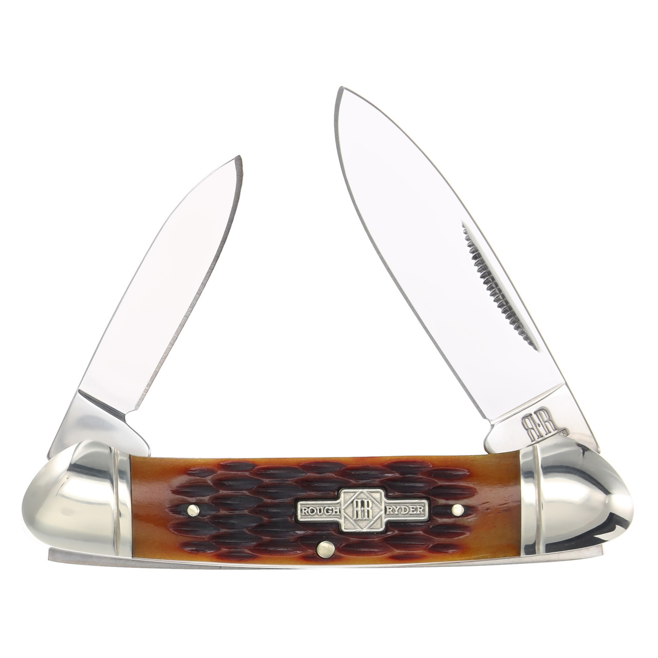 Rough Ryder Amber Jigged Bone Canoe Folding Knife RR048 - Smoky