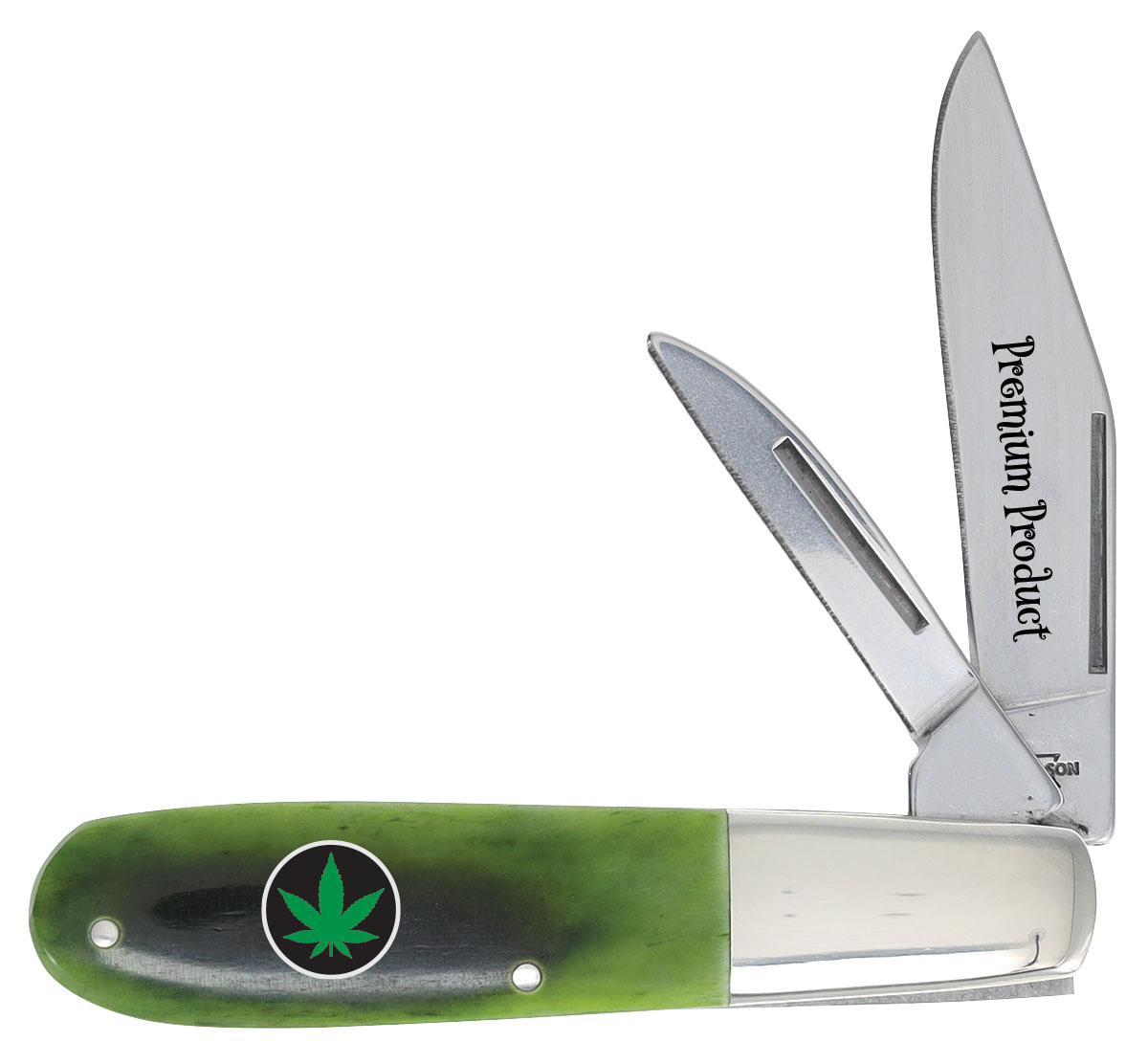 Bear & Son Green Bone Barlow Folding Knife with SMKW Exclusive Cannabis Shield