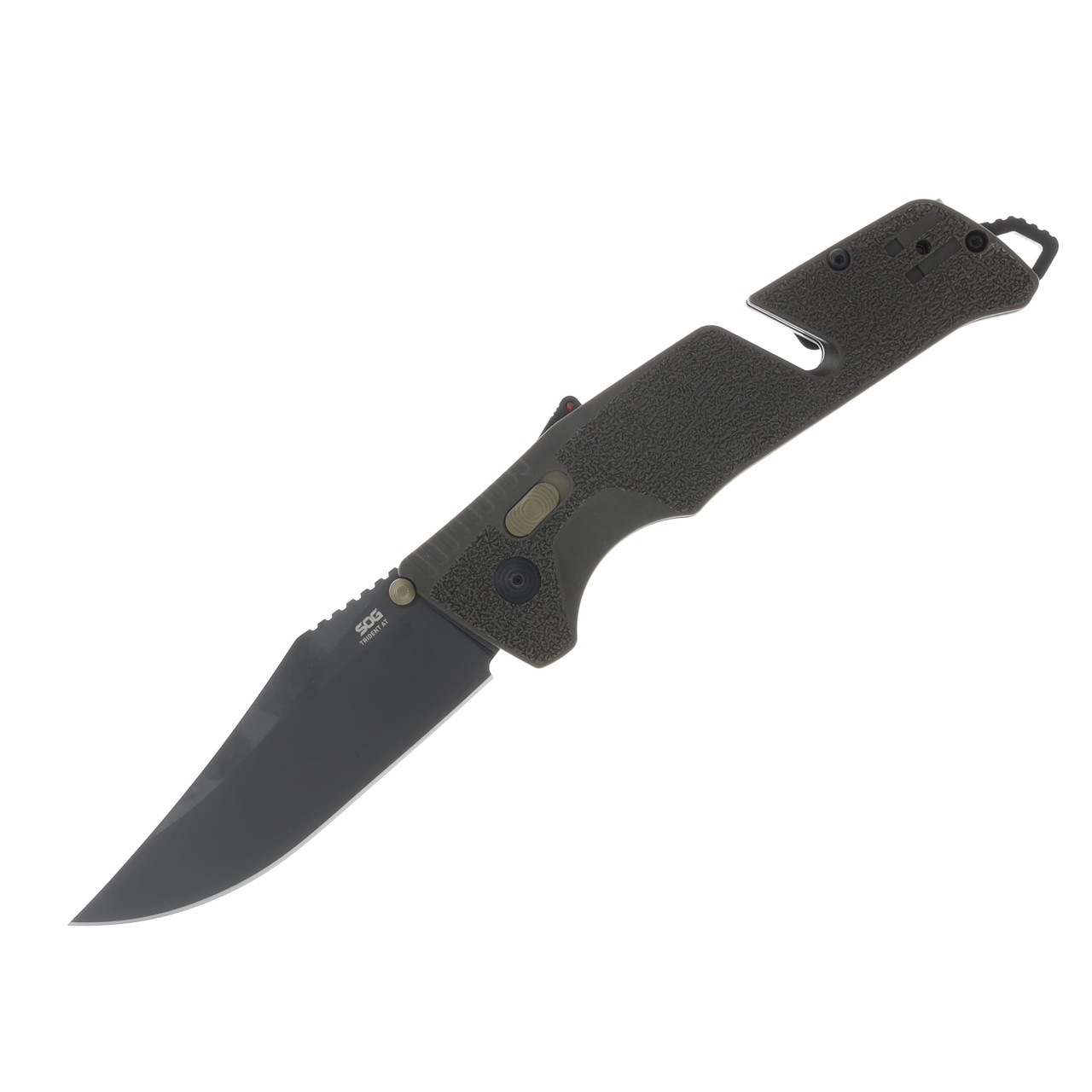 SOG Trident AT Folding Rescue Knife OD Green 3.7in PS Black Clip Point Open