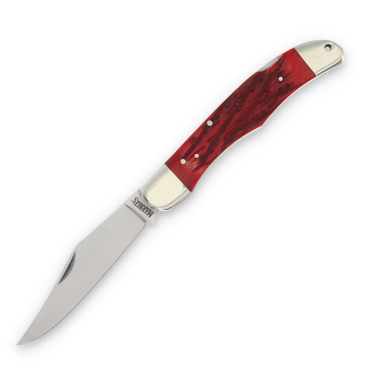 Marbles Red Jigged Bone Hunter 3.5in Satin Clip-Point Folding Knife