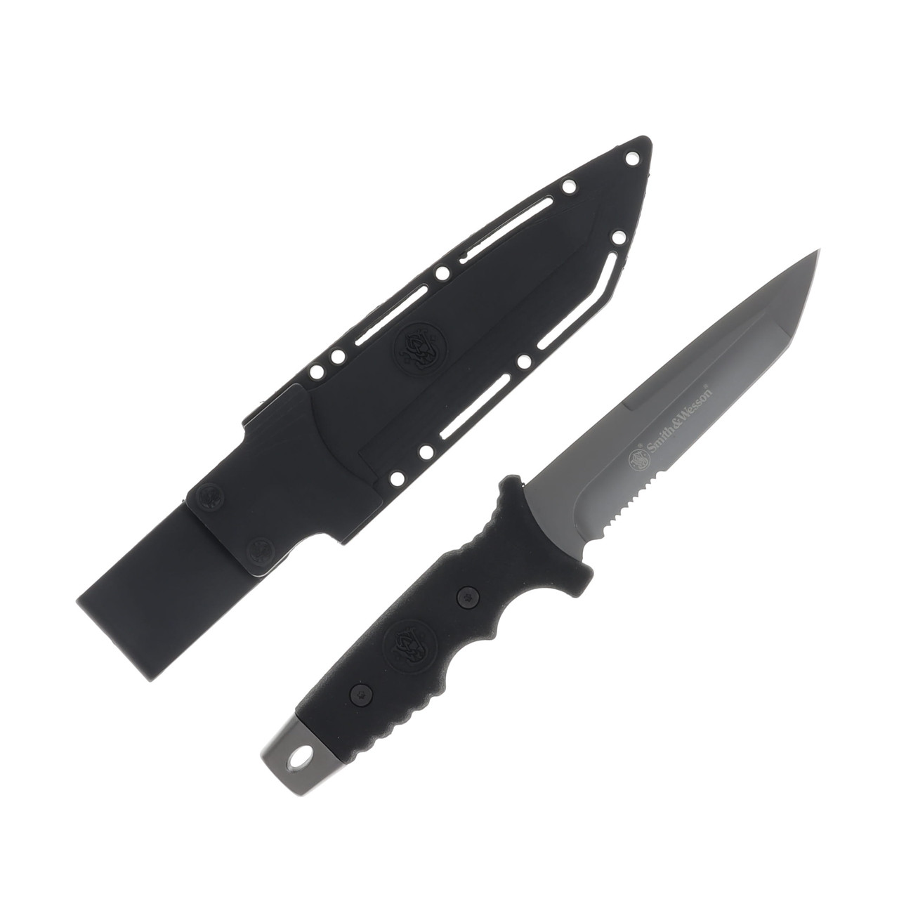 Smith and Wesson Special Ops Fixed Blade Knife 5.2in Part Serr Gray Tanto SW7S