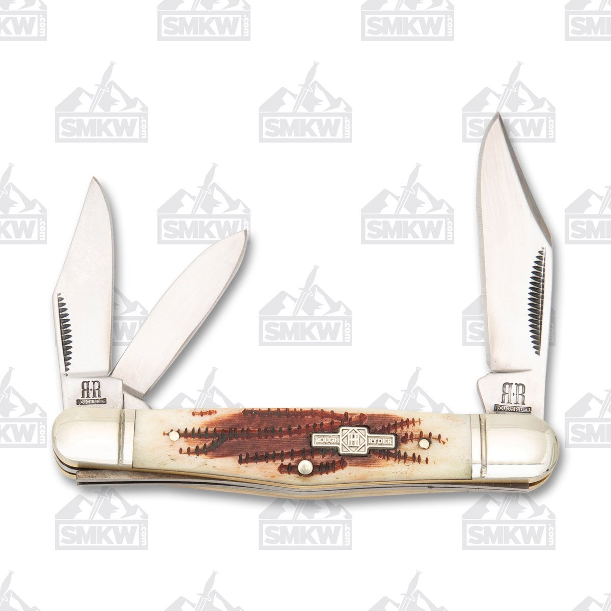 Rough Ryder Whittler Folding Knife Stag Bone Front Open