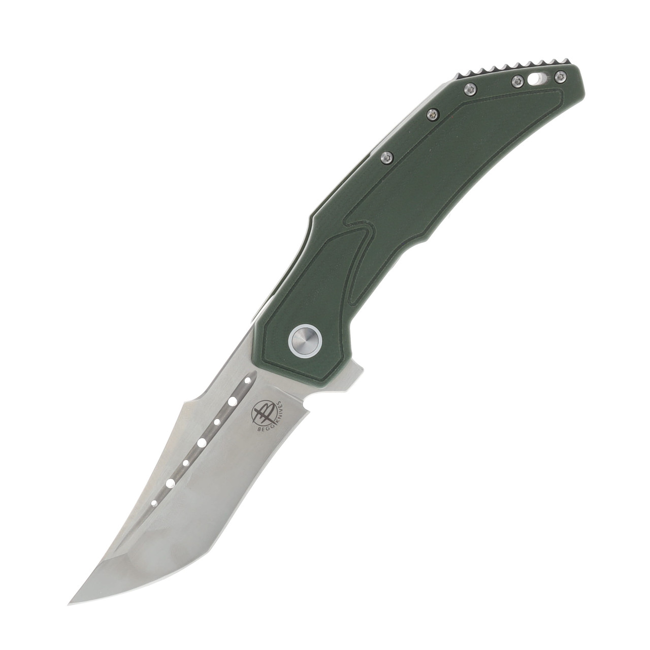 Begg Knives Astio Folding Knife OD Green 3.5in D2 Satin Recurve Tanto BG007