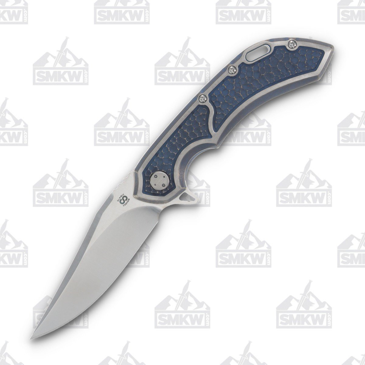 Olamic Wayfarer 247 Folding Knife T-107B Bowie (Stonewash, Blue Frame Story) 107B