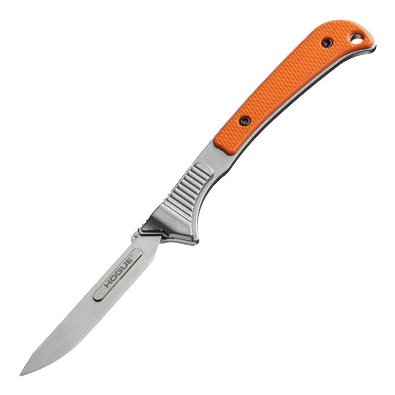 Hogue Expel Scalpel Fixed Solid Orange G10 Replaceable HIgh Carbon 2.5 In Blade. front 