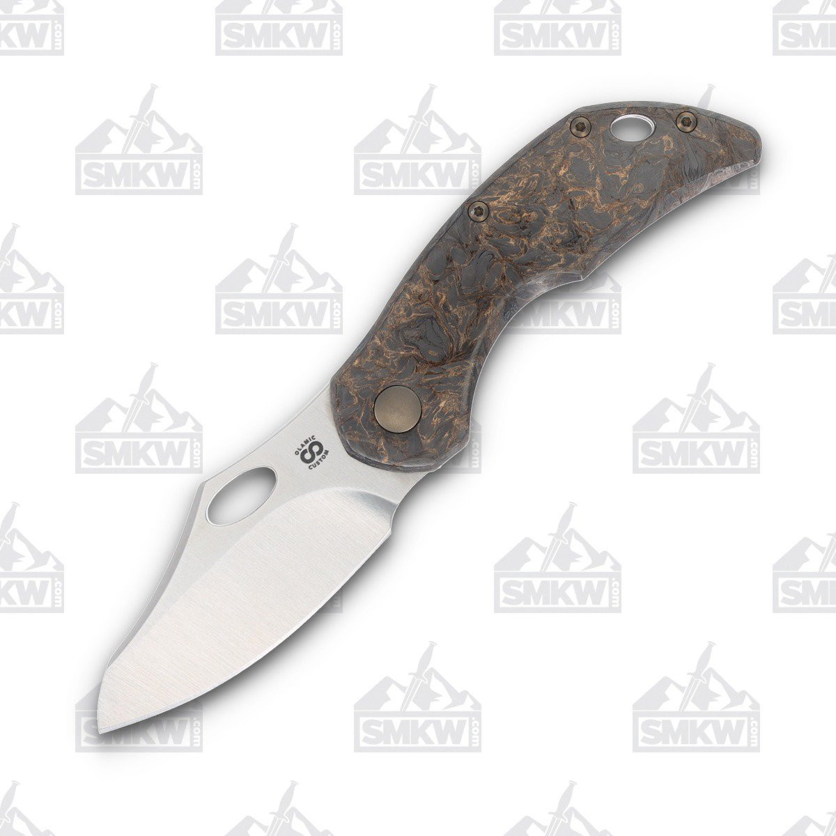Olamic Busker Semper Folding Knife 016-S Satin Magnacut, Forged Gold FatCarbon BCF016S