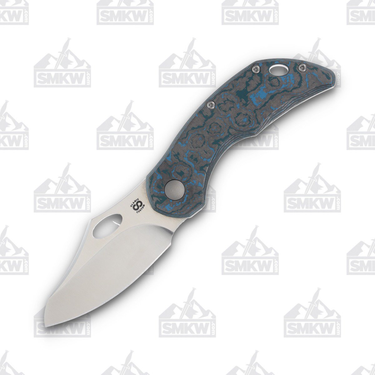 Olamic Busker Semper Framelock Folding Knife 018-S (Satin Magnacut, Arctic Storm FatCarbon/Light Blast) BCF018S