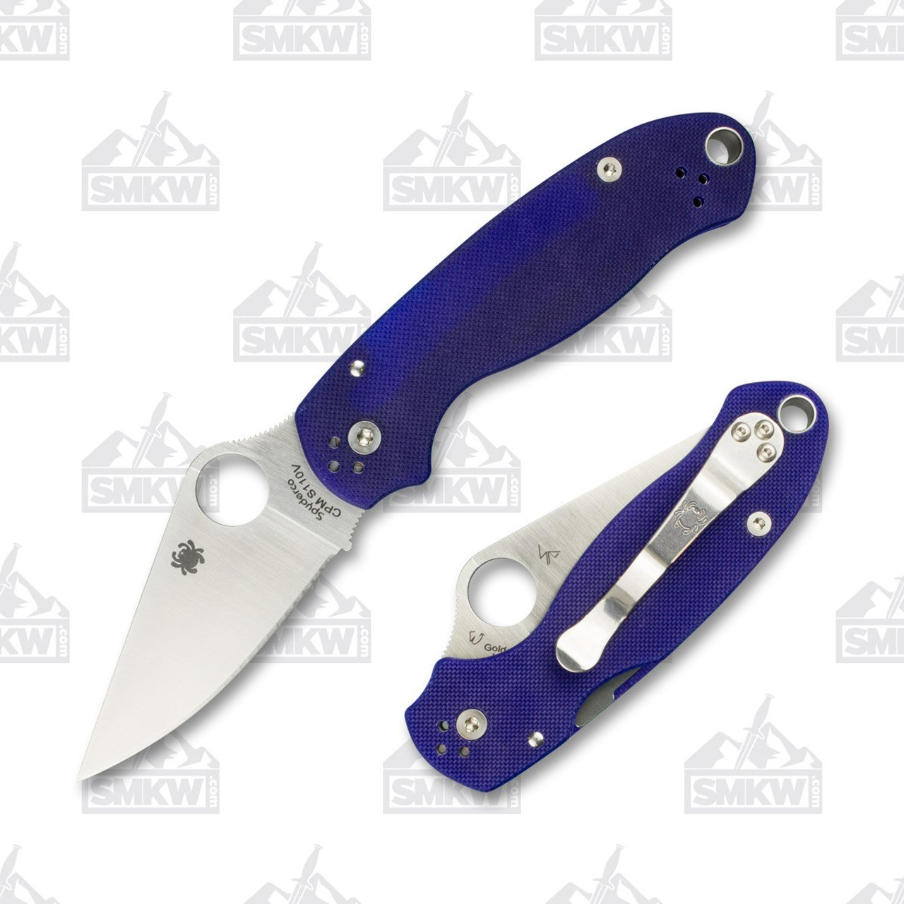 Spyderco Para 3 Folding Knife Blue 2.93 Inch Plain Satin