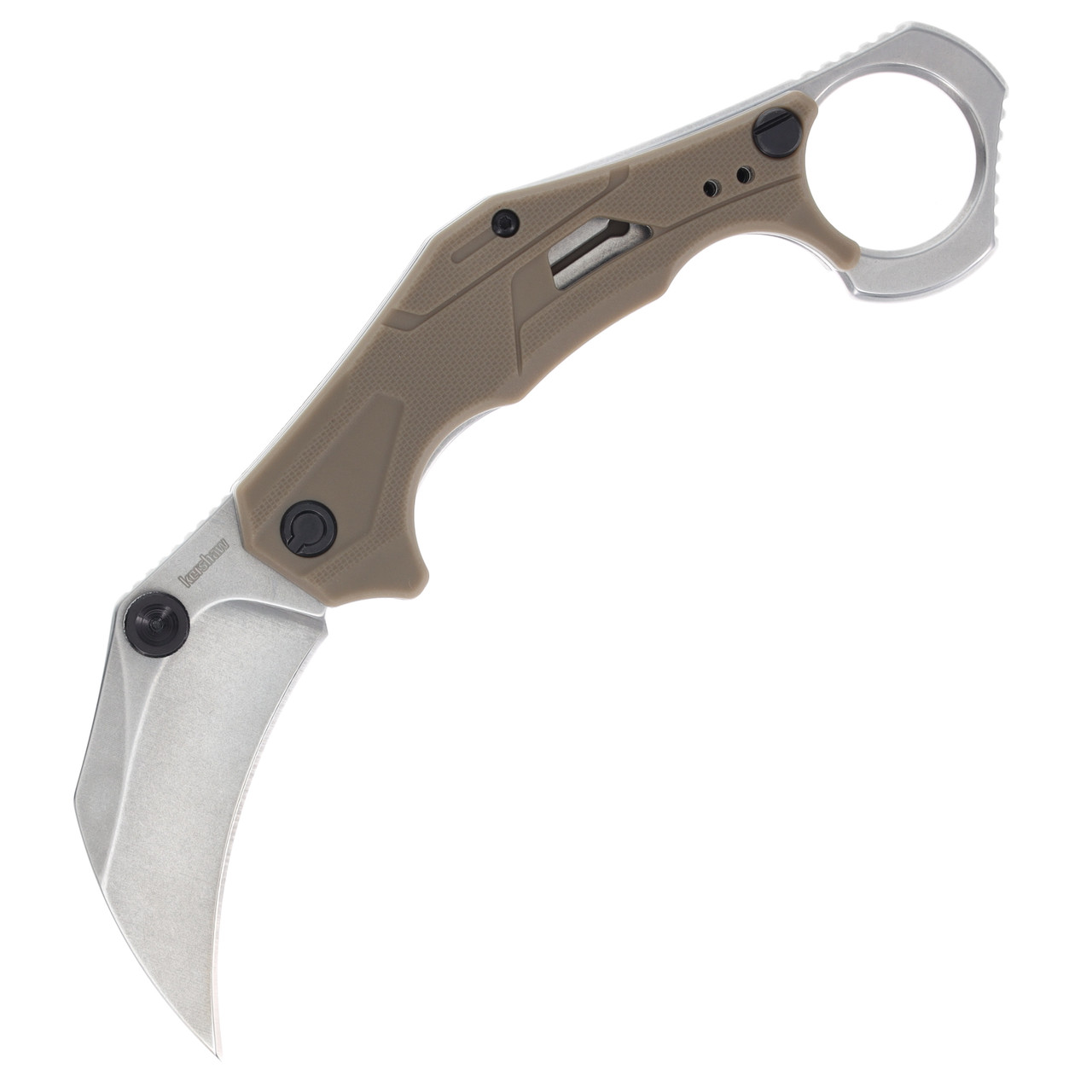 Kershaw Outlier Assisted Karambit Knife Tan GFN 2.6in Stonewash Blade