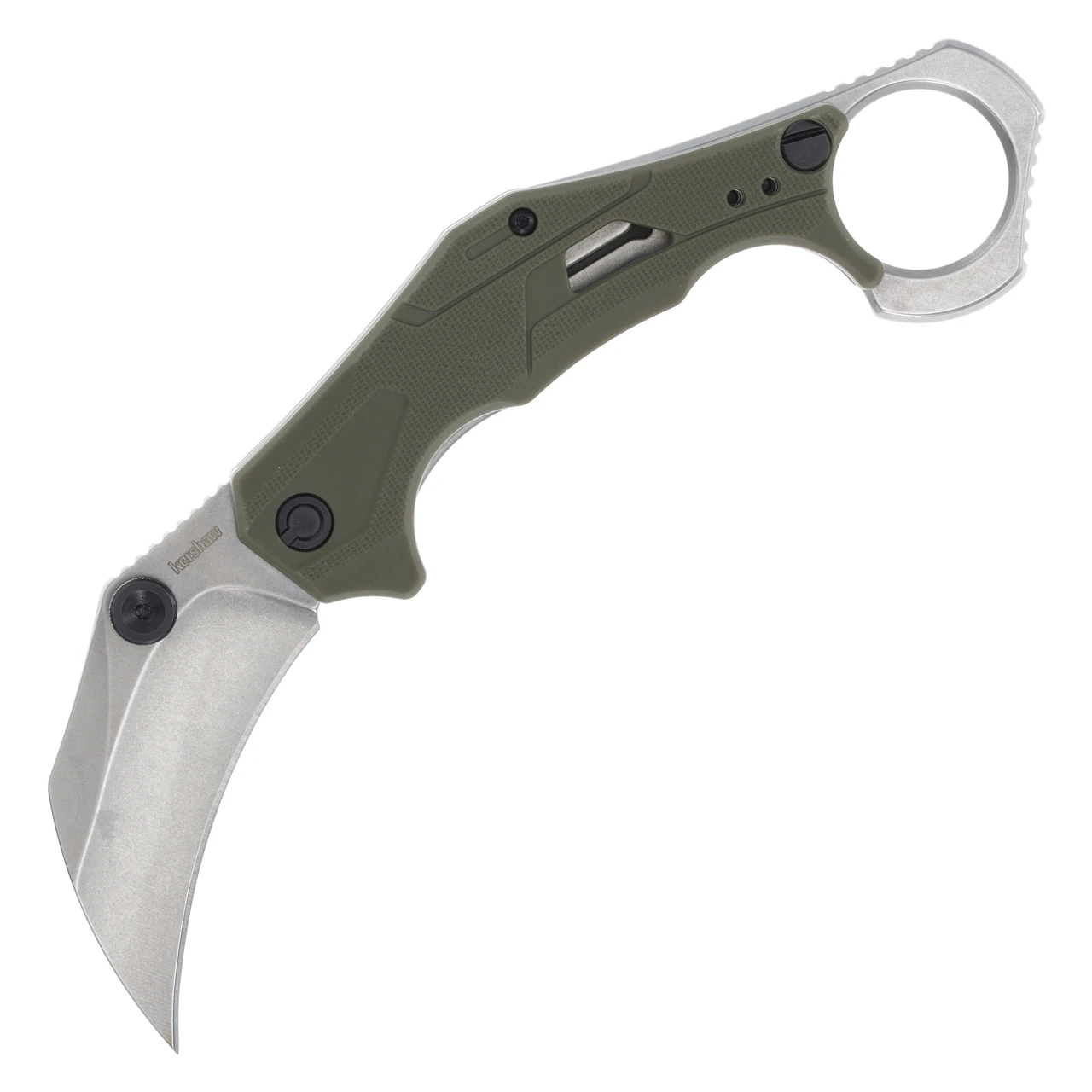 Kershaw Outlier Karambit OD Green 2.6 Inch Plain Satin Hawkbill Open