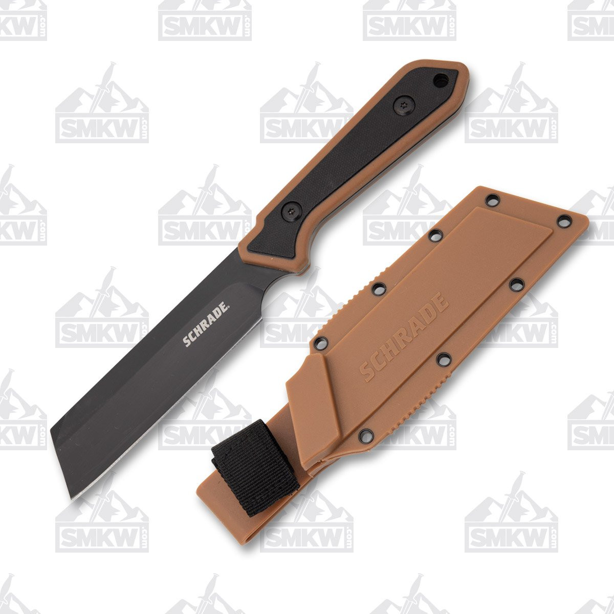 Schrade Fixed Blade Knife Tan - Black 4.25 Inch Plain Black Cleaver with Sheath