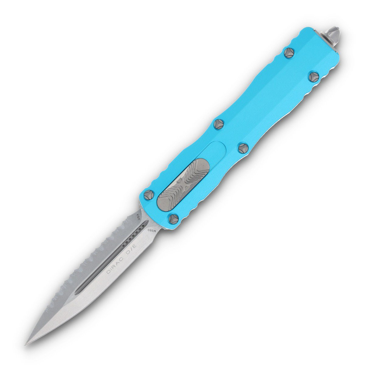Microtech Dirac OTF Automatic Knife Stonewash Serrated D/E Turquoise AUMT22512TQ