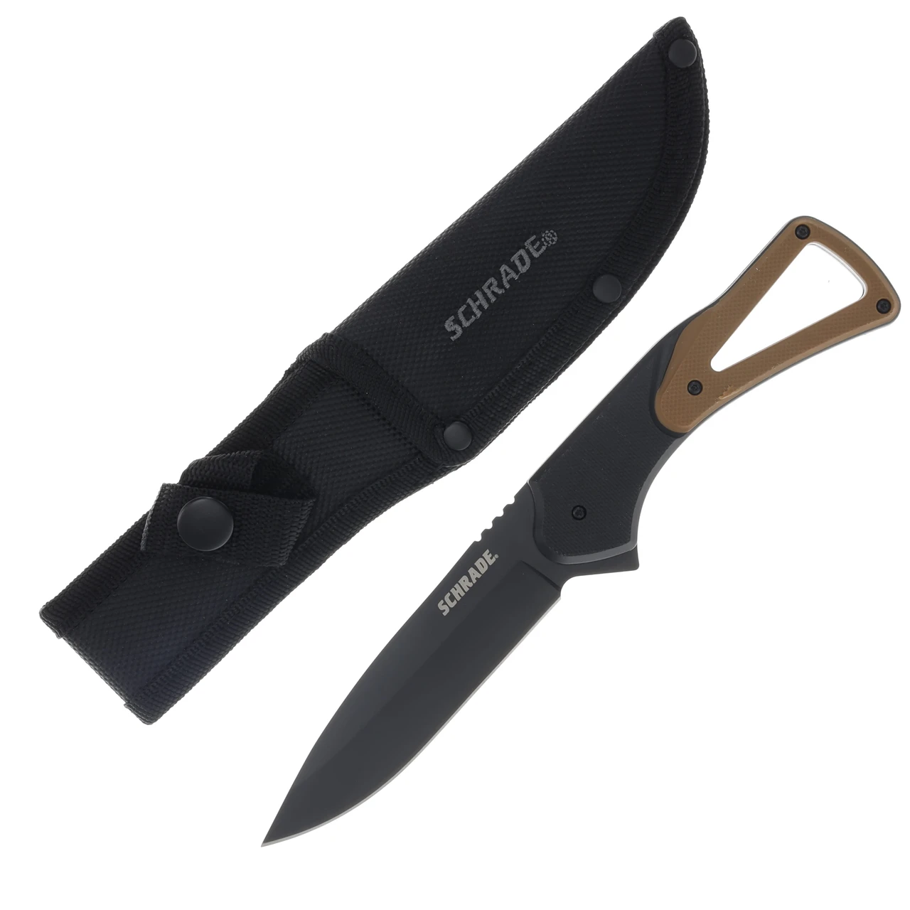 Schrade 4in Fixed Black Drop Point Blade Tan Knife