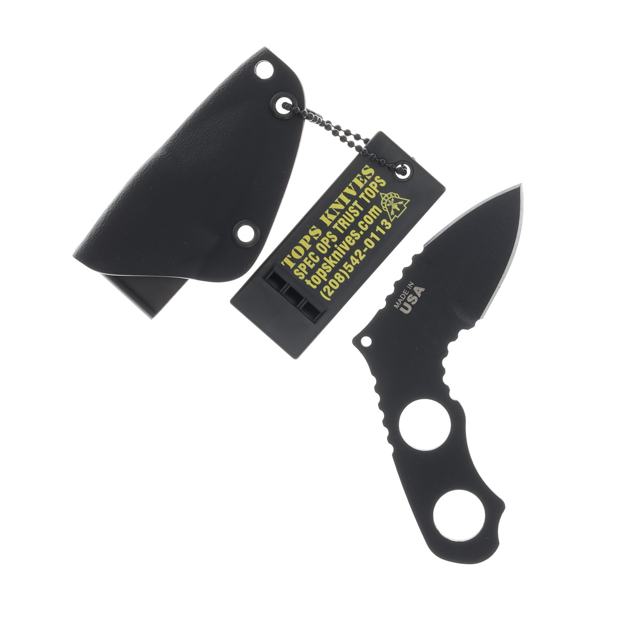 TOPS Devil's Elbow Fixed Blade Knife Black 1.75in Plain Spear Point TPDEV02