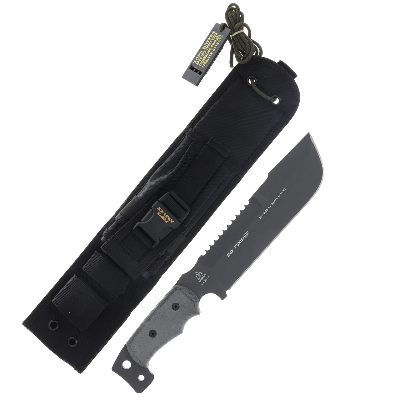 TOPS Knives M4X Punisher Fixed Blade Black Linen Micarta 8.5in Gray Blade