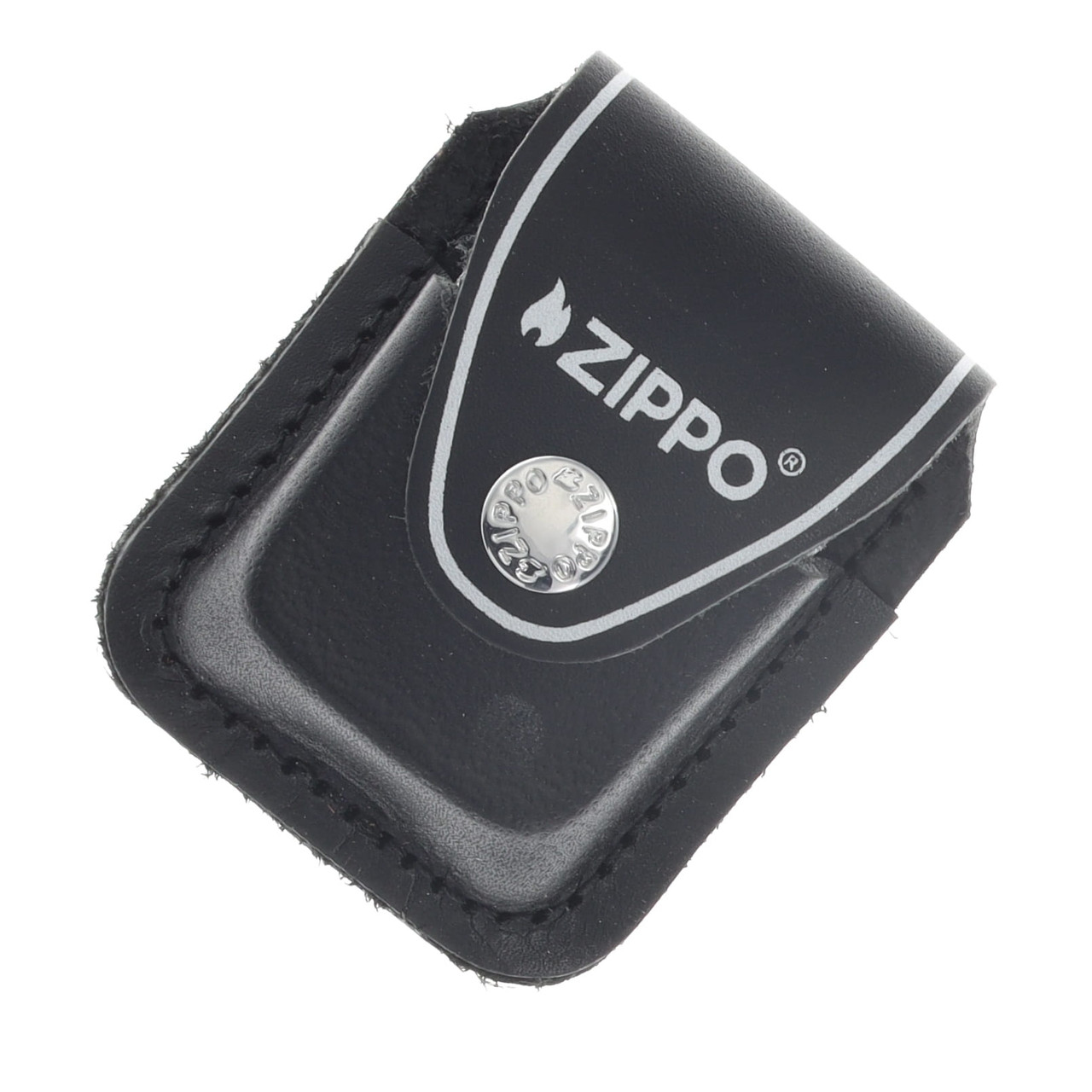 Zippo Logo Black Leather Lighter Pouch with Clip ZPLPCBK