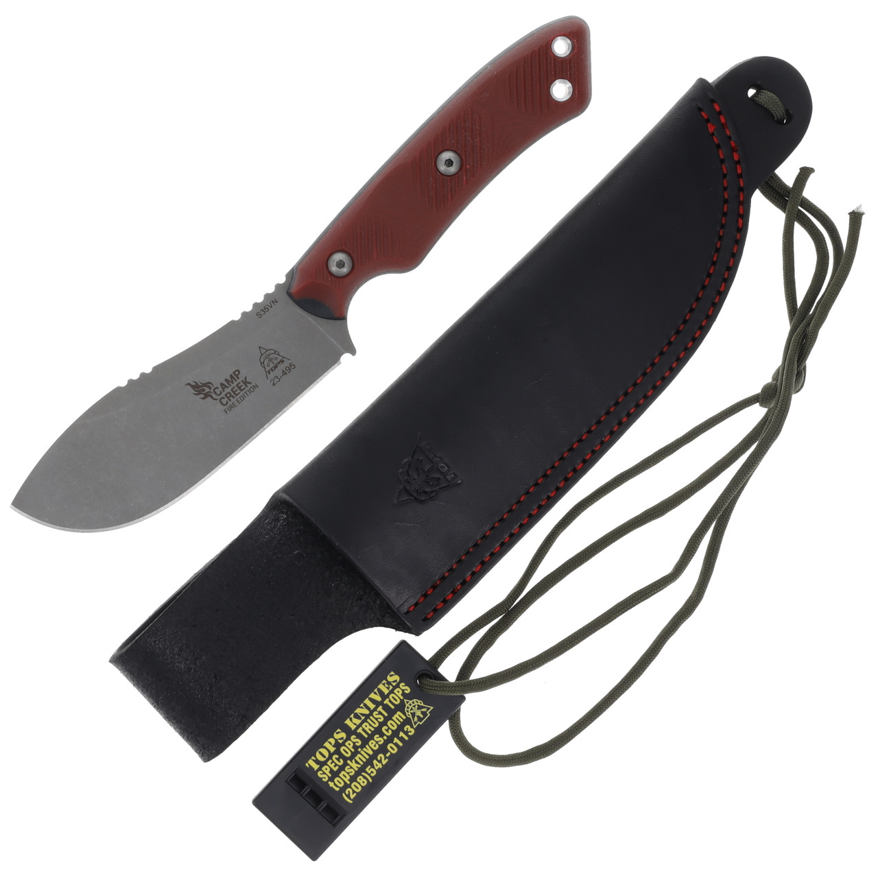 TOPS Camp Creek Fixed Knife Fire Edition Red 4.5in Plain Tumbled Skinner 1