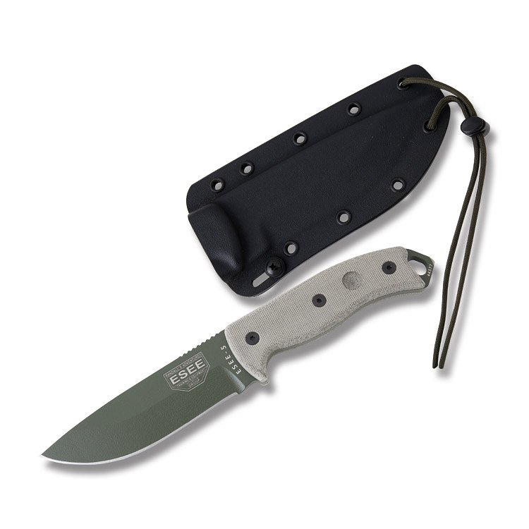 ESEE 5 Fixed Blade Knife Gray Micarta 5.25in Plain OD Green