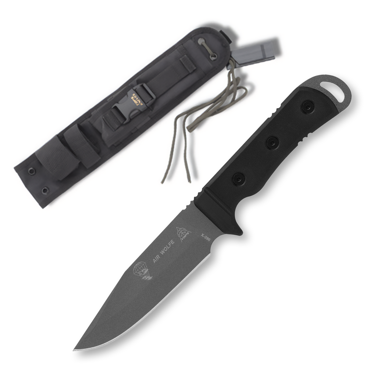TOPS Air Wolfe Fixed Blade Clip Point Black Plain Tactical Gray
