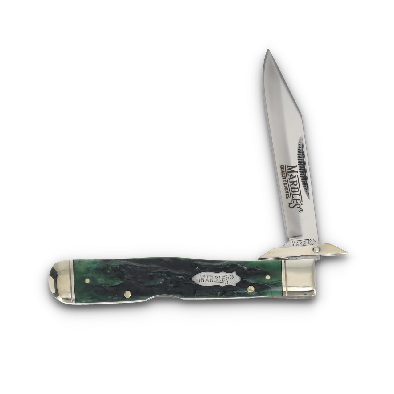 Marble's Green Stag Bone Swing Guard Folding Knife MR190 - Smoky