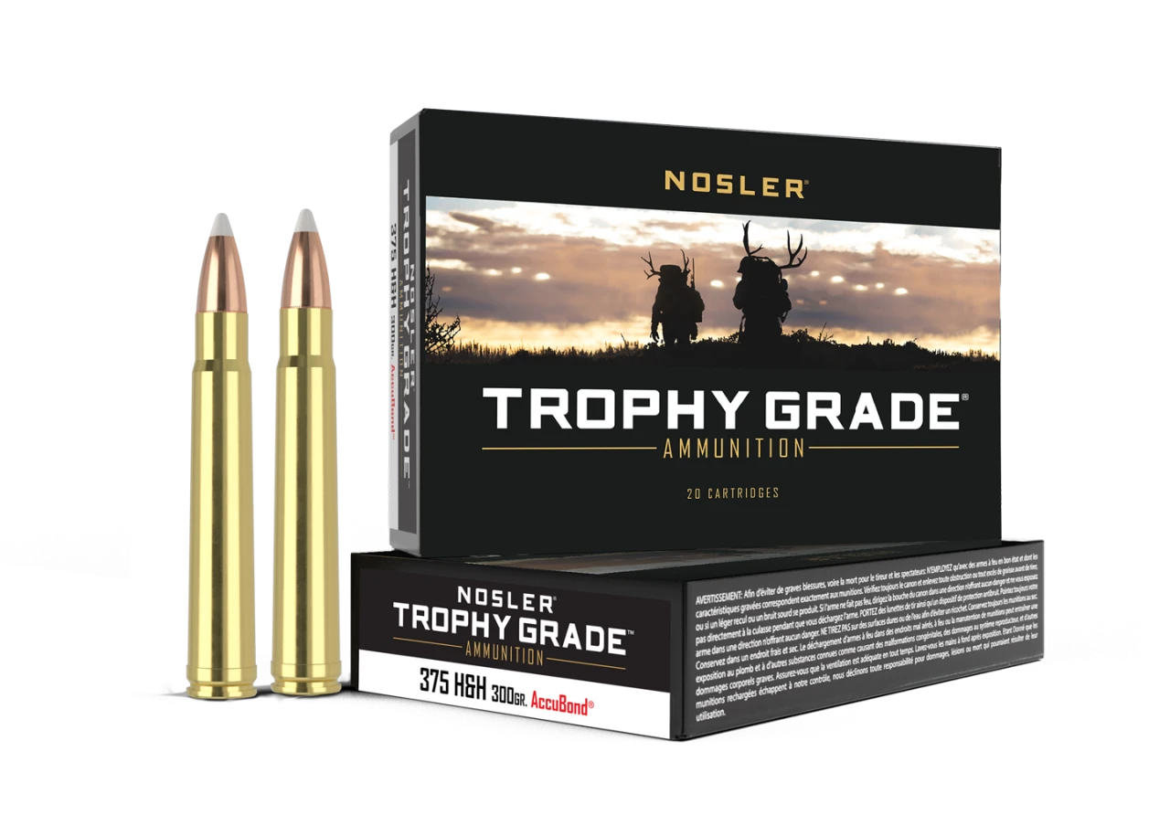 Nosler Trophy Grade .375 H&H Mag 300gr AccuBond Spitzer Ammo 20 Rds