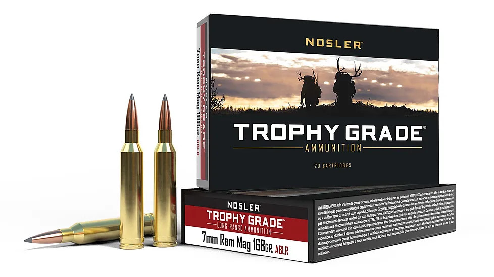 Nosler Trophy Grade 7mm Rem Mag Brass Centerfire 20 Rounds 168 Grain ABLR SP