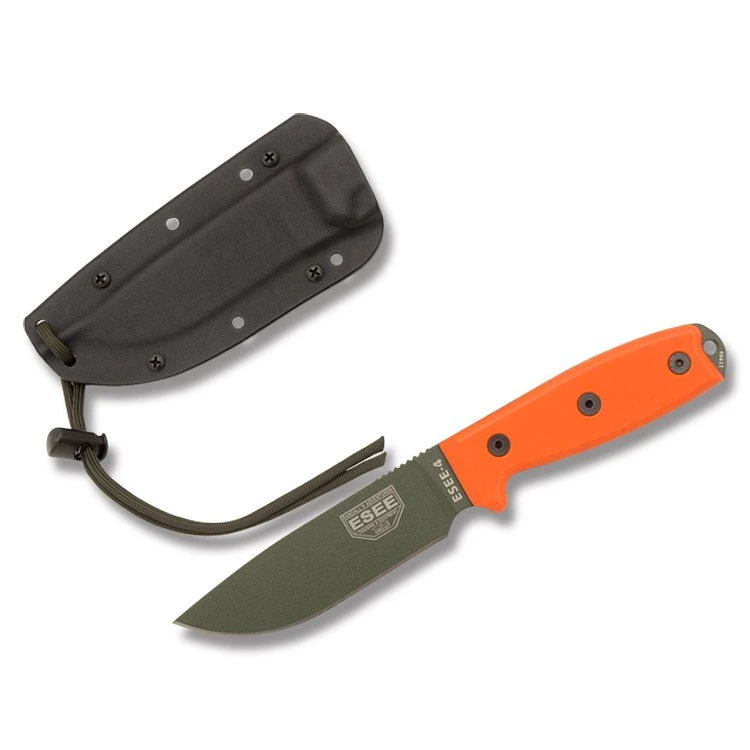 ESEE 4P MB FIxed Blade Knife 4.5in Plain Edge G10 Blaze Orange