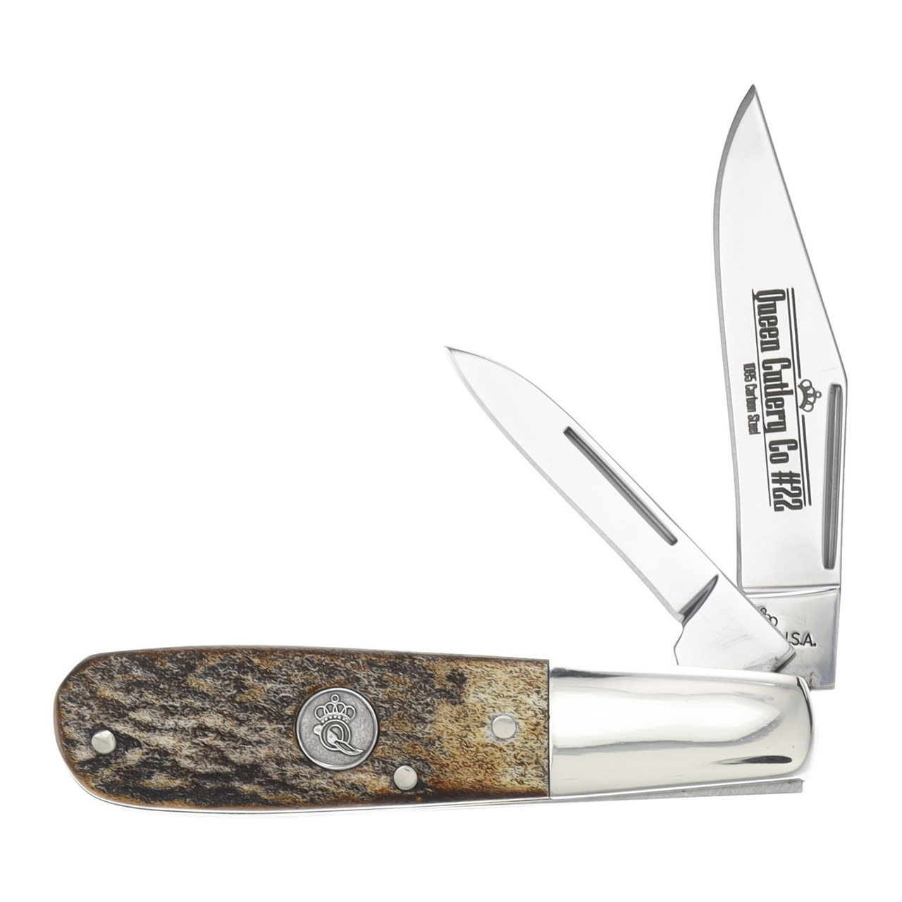 Queen USA-Made Genuine Stag Barlow Folding Knife QGSH281 - Smoky