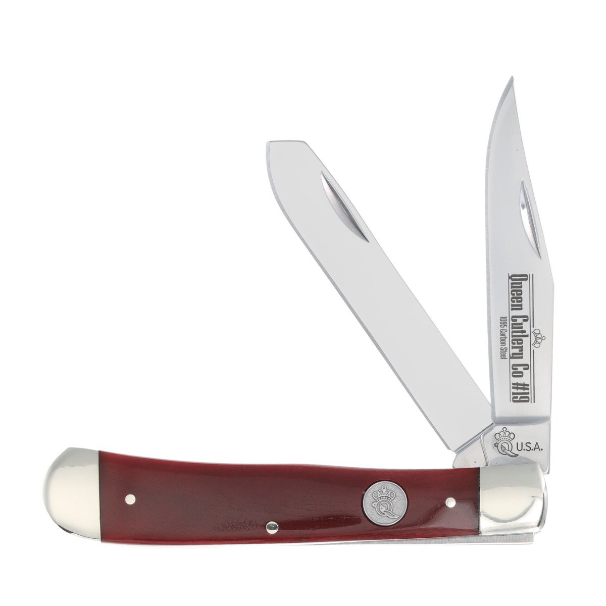 Queen Cutlery American-Made Red Smooth Bone Two-Blade Trapper