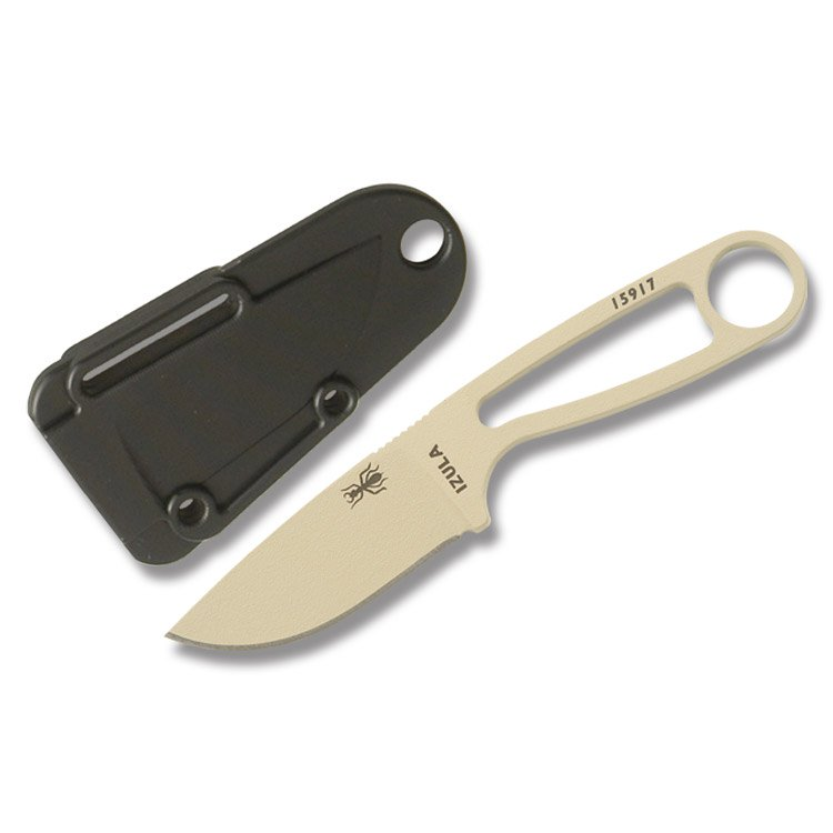 ESEE Izula Survival Kit Fixed Blade Knife 3.63in Plain Skeletonized Desert Tan
