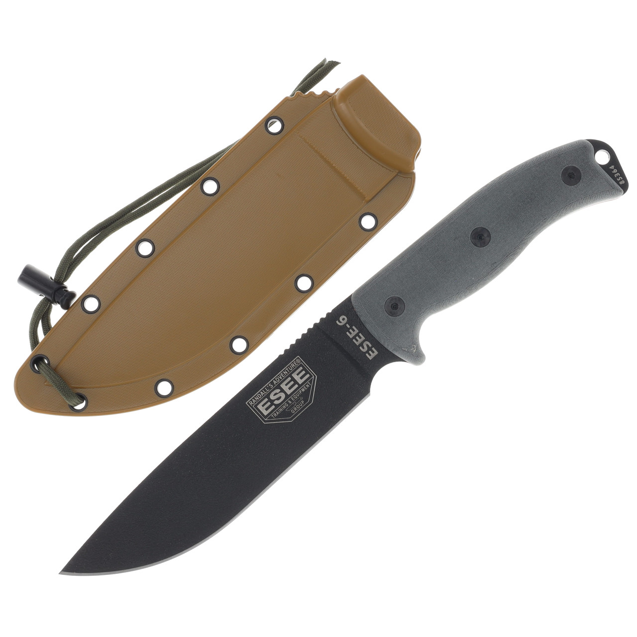 ESEE 6P Black Blade Gray Micarta Handles Tan Sheath ESEE6P