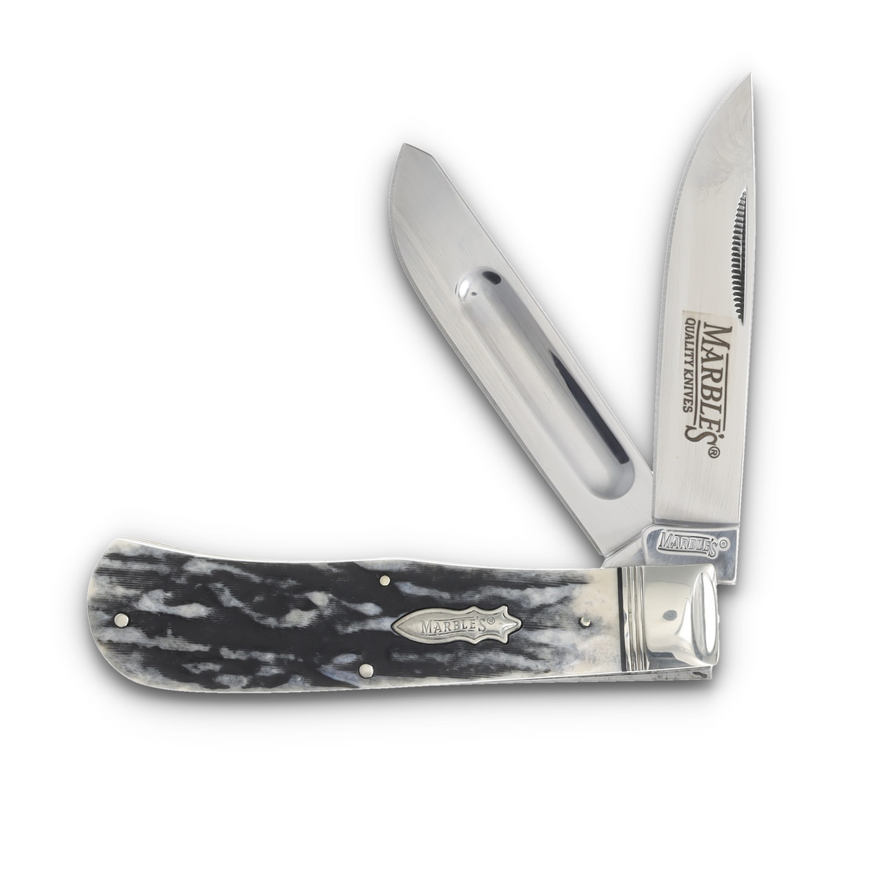 Marble's Black Stag Bone Jumbo Trapper Folding Knife MR674 - Smoky