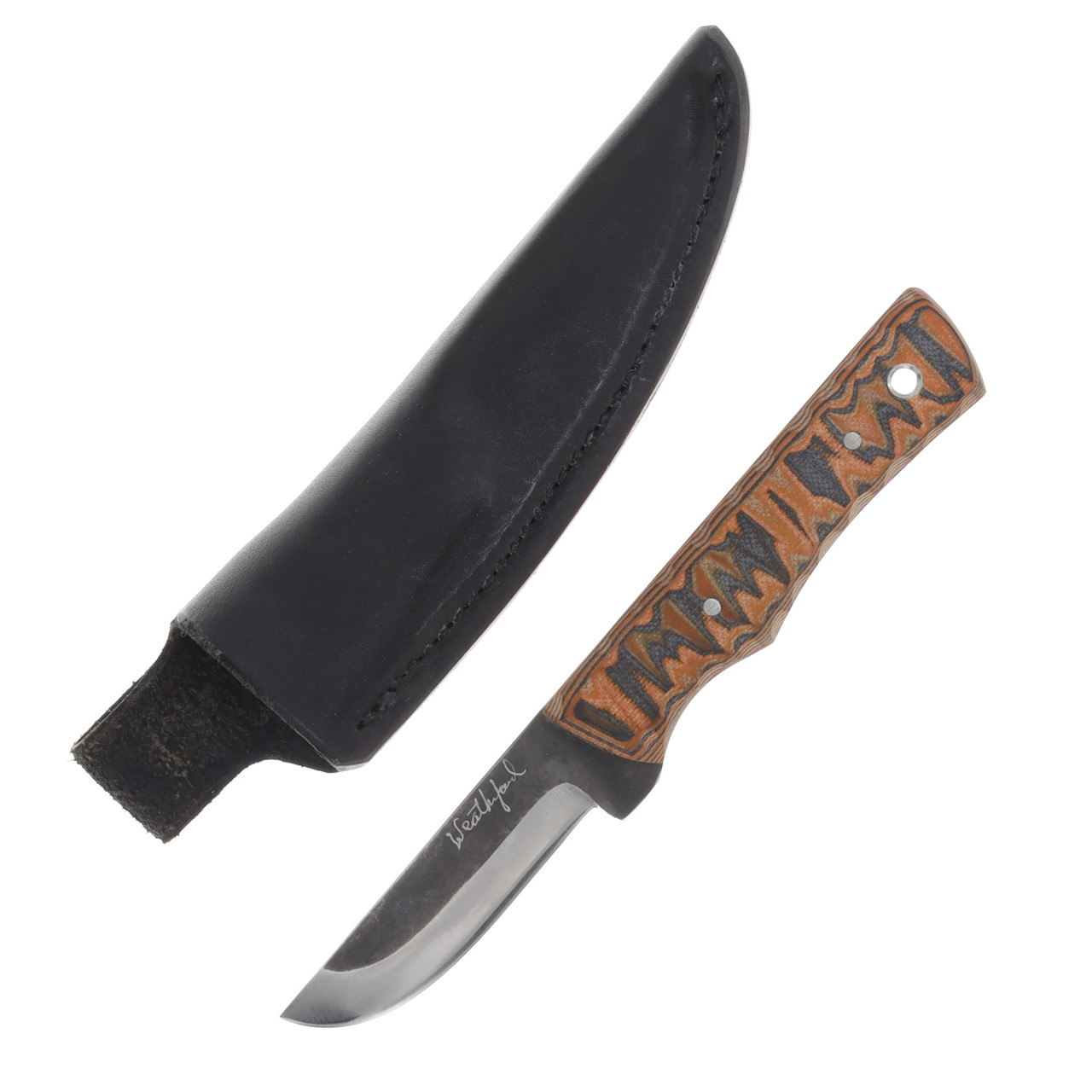 Weatherford Knife Co 7.5in Flat Back Orange and Black Plain Drop Point