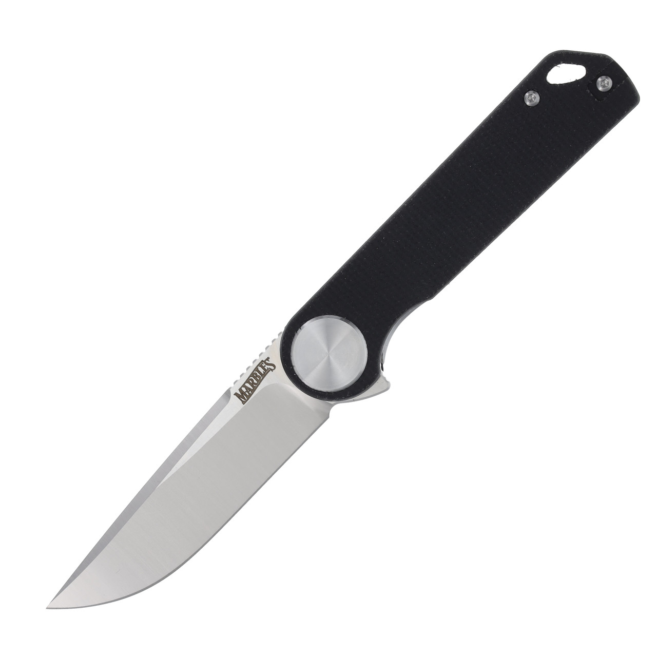 Marble's MR689 3in Satin D2 Drop Point Black Micarta MR689 - Smoky