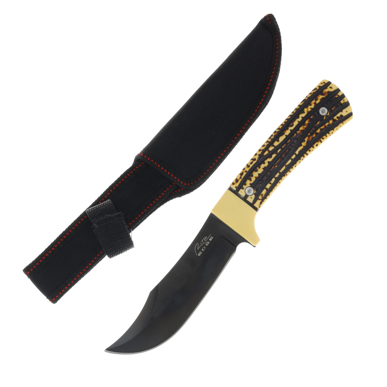 Szco Supplies Faux Stag Hunter Fixed Blade 5in Black Clip Point