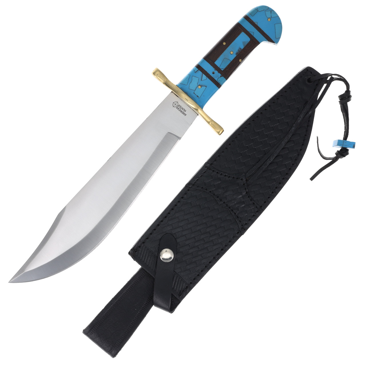American Hunter Bowie Fixed Blade Clip Point Knife, Turquoise Wood