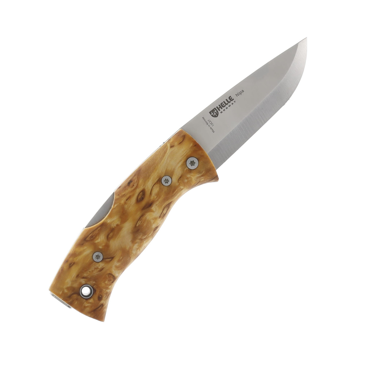 【HIROさん専用】UNHALFDRAWING LIGHTWEIGHT Helle Nipa Folding Knife Curly Birch 2.72 Inch Plain Satin Drop Point