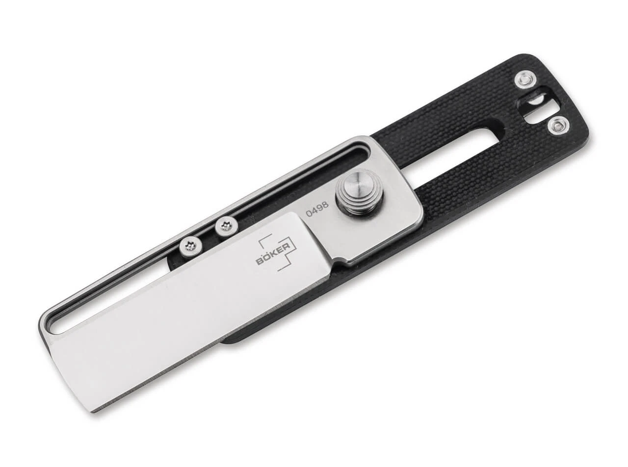Boker Plus S Rail Folding Knife 2.01in Plain Edge G10 Cleaver Satin Blade