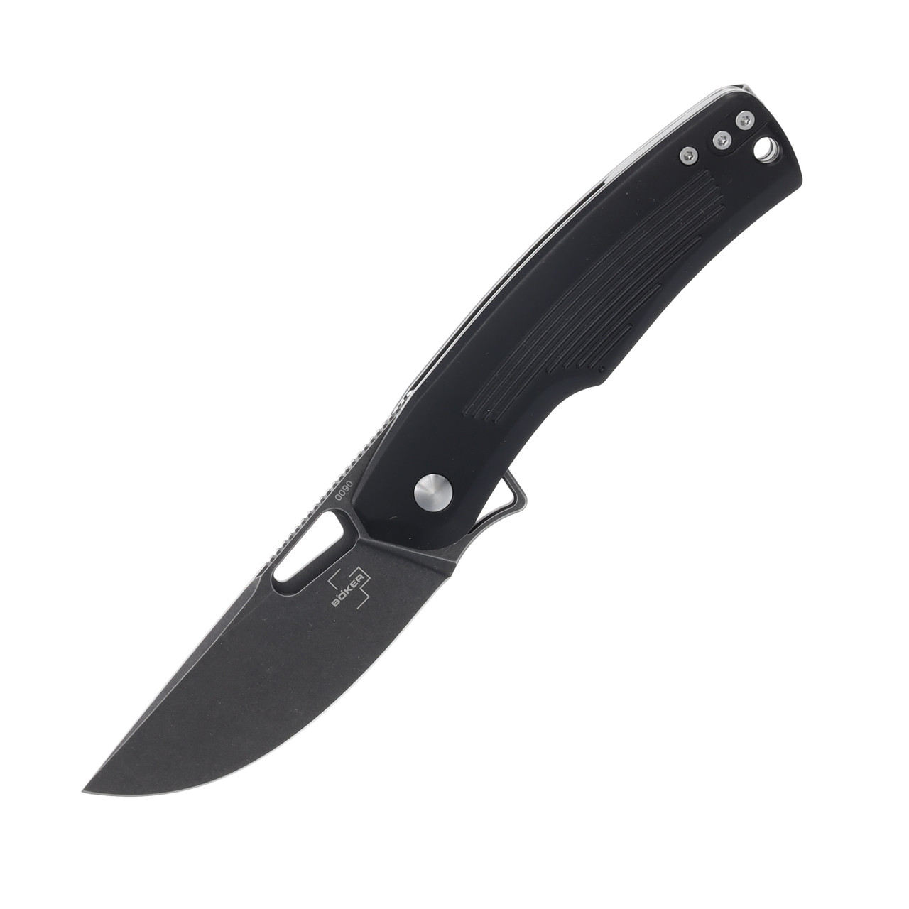 Boker Plus Nahal Folding Knife 3.15in Plain Black Stonewash Drop Point Front Open 1