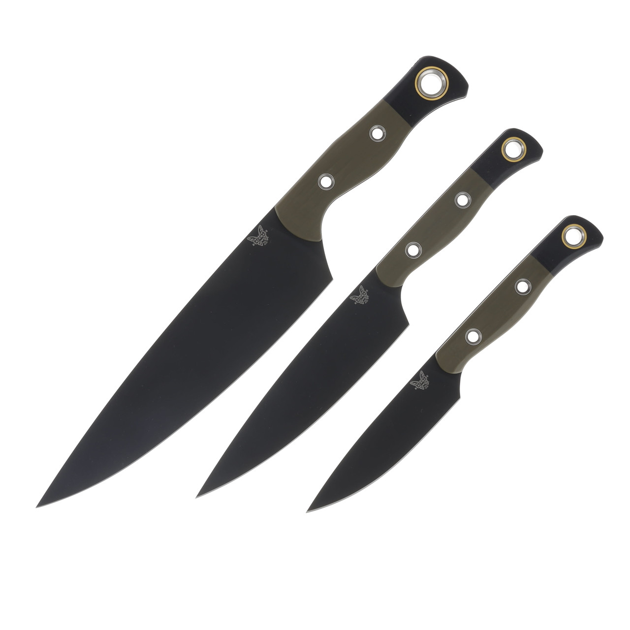 Benchmade Kitchen Knives 3 Piece Set Plain Edge DLC Olive G10 BM4000BK01