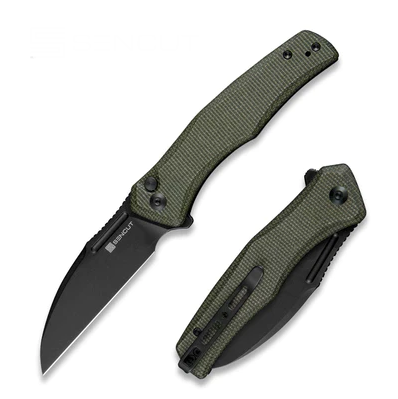 SENCUT Watauga Dark Green 3.48in Plain Black Stonewash Wharncliffe 1