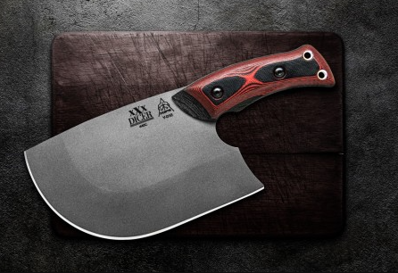 TOPS XXX Dicer Knife Red - Black 7in Plain Tumbled Cleaver