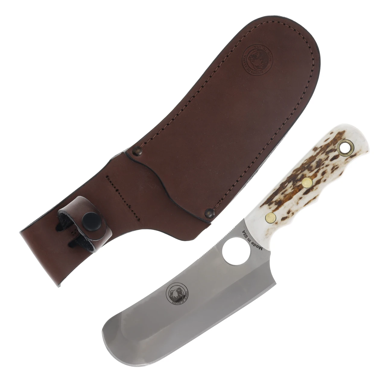 Knives of Alaska Brown Bear Skinner Cleaver D2 Bead Blast Stag Leather Sheath KOA0002FG